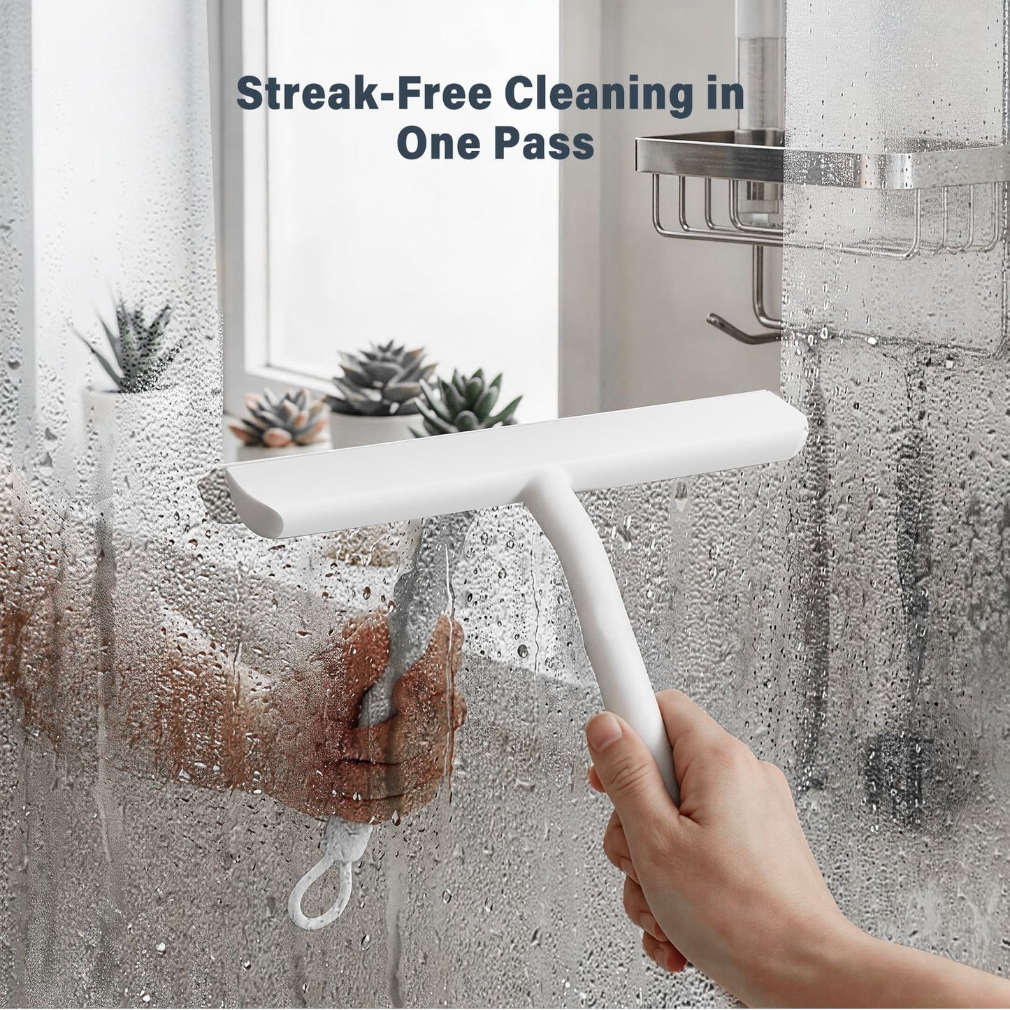 Vinabo Silicone Shower Squeegee – Glass Wiper for Shower Doors, Bathroom Screens, Mirrors, Car Windows & Glass Cleaning，White,21cm