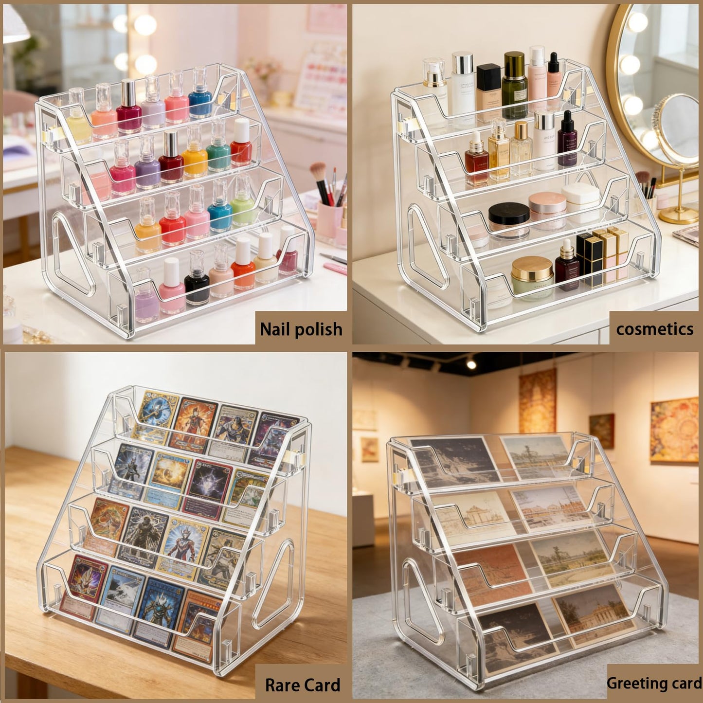 ZYNERY 4-Tier Acrylic Card Display Stand, Clear Card Stands for Display, Versatile Display Shelves For Greeting Card Organiser, Trading Card