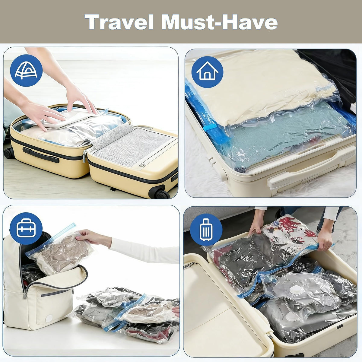 QH7 Small Vacuum Storage Bags,Space Saver Bags for Travel and Home Reusable Vacuum Storage Bags Save 80% More Storage Space Work with Vacuum Cleaner