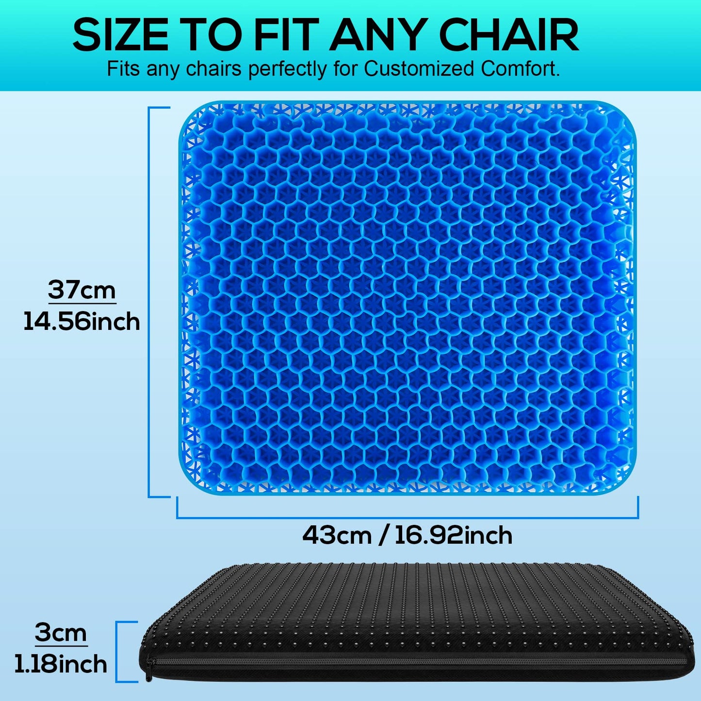 Gel Seat Cushion for Long Sitting, Relieving Back coccyx Pain Pressure