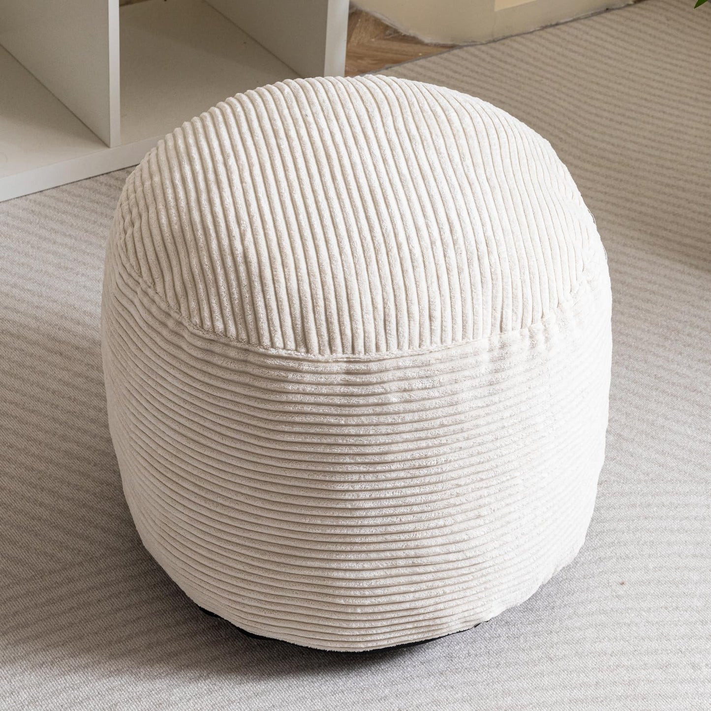 HIGOGOGO Corduroy Beanbags Round Footstool Bean Bag Pouf with Foam Chunk Filling, 50 x 35 cm Floor Poufs Foot Rest for Living Room, Navy