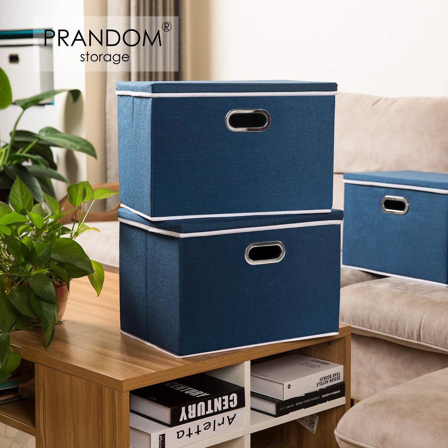 Prandom Storage Boxes with Lids Large,Collapsible Linen Fabric Storage Box,Decorative Bins,Really Useful Box,Clothing