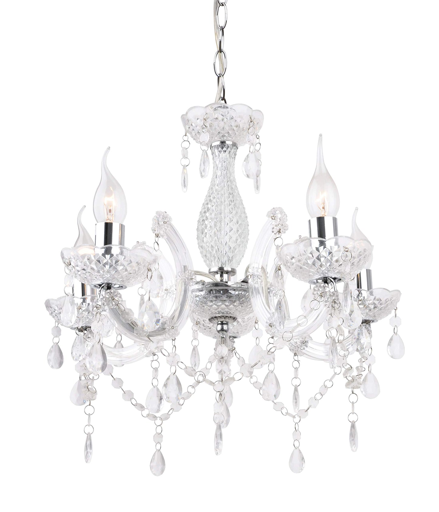 T&S 5 Light Chandelier,5 Lamp Pendant ,Chrome,Smoked.Acrylic Bedroom Living Room Ceiling Light  (Chrome) (Clear)