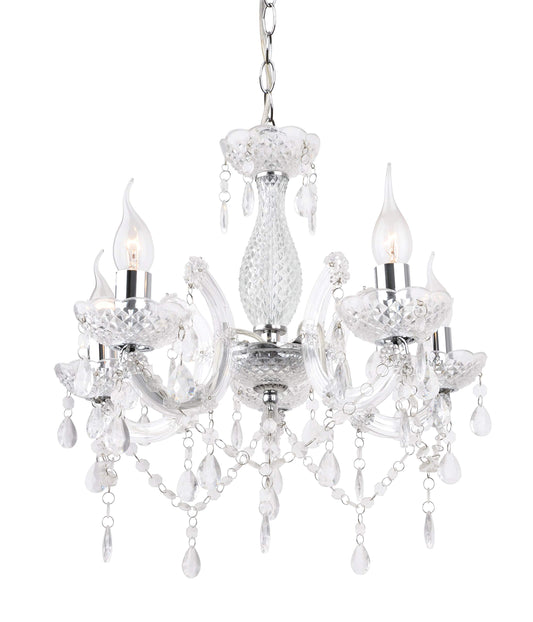 T&S 5 Light Chandelier,5 Lamp Pendant ,Chrome,Smoked.Acrylic Bedroom Living Room Ceiling Light  (Chrome) (Clear)