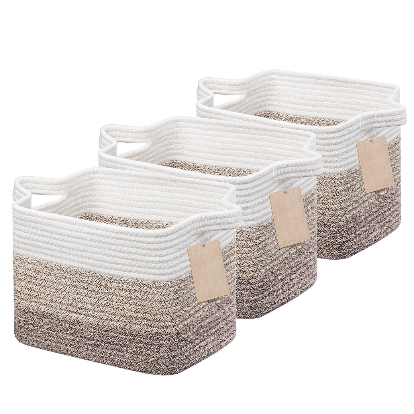 JOJOSEE Small Cotton Woven Storage Basket for Shelves, Brown,3PCS