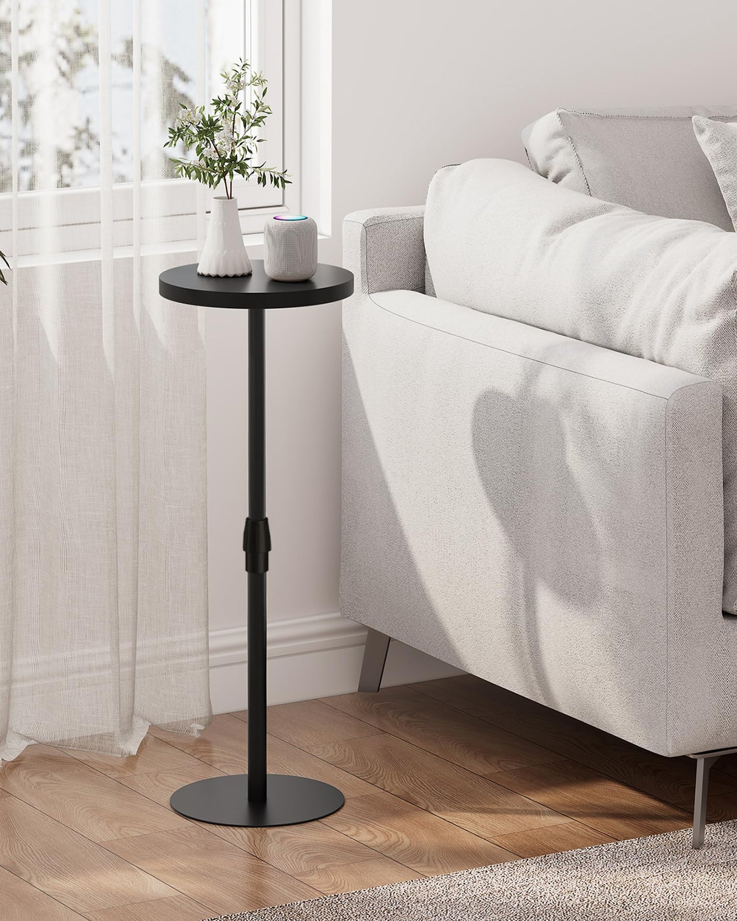 TUTOTAK Tall Round Side Table, Adjustable height, Small End Table, Set of 2, Drink Table, Pedestal Side Table, livingroom, Black TB01BK0962EU