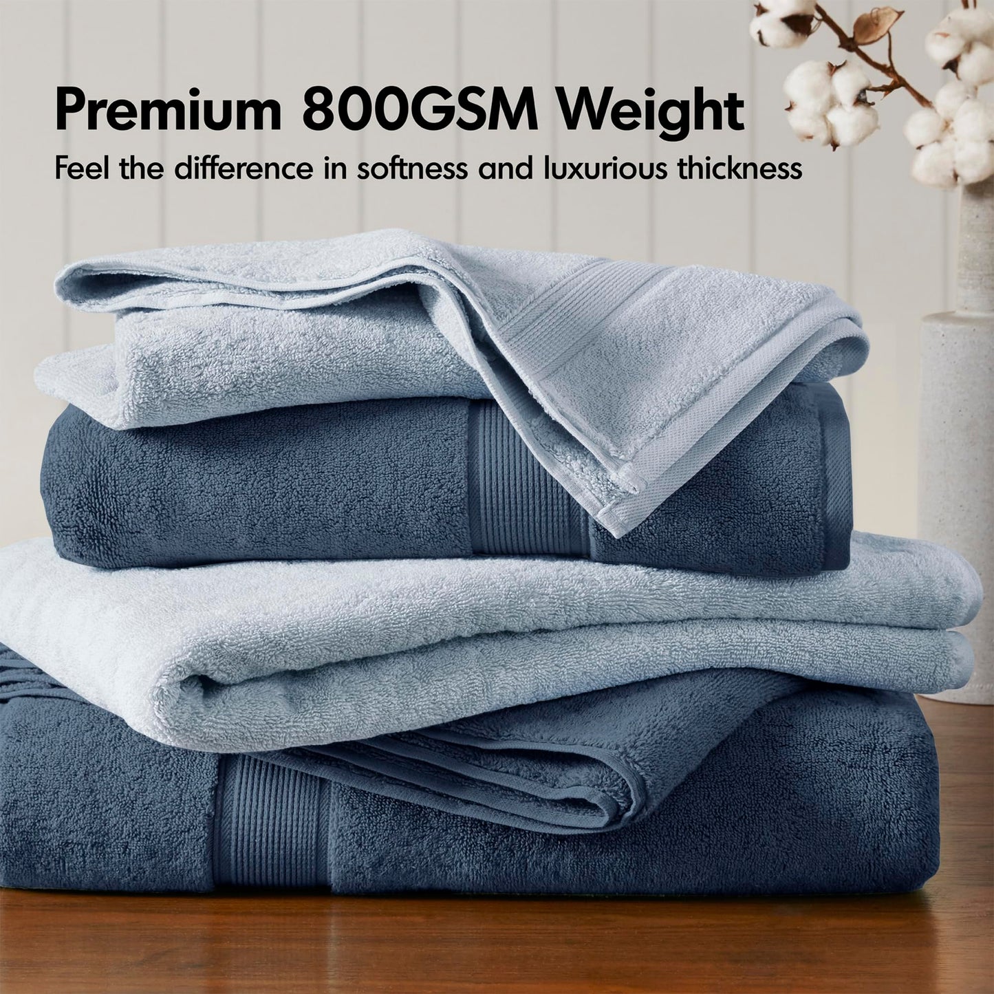 Madison Park SIGNATURE 800GSM 100% Cotton Luxurious Bath Towel Set, Slate Blue, Multi-Sizes