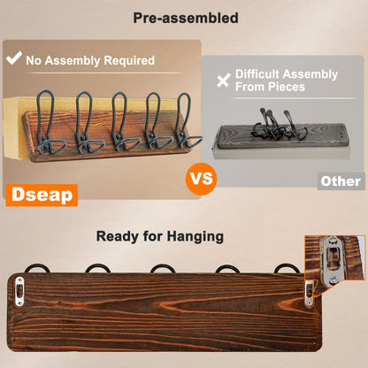 Dseap Coat Rack Wall Mounted - Heavy Duty Farmhouse Rustic Wall Coat Hanger With 5 Wire Hooks for Clothes Hat Jacket Towel, RusticWire, G25A