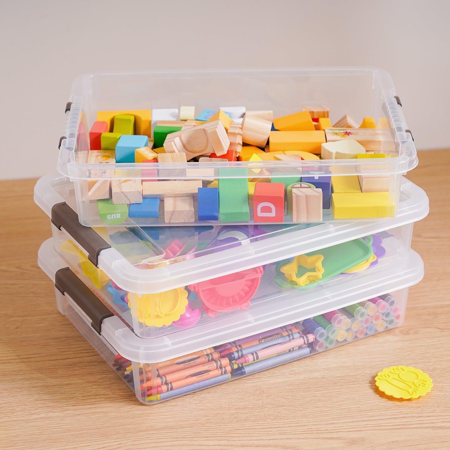 Citylife 2Pack Craft Storage Boxes, 4.5L A4 Plastic Storage boxes with Lids, Handles, Transparent Stackable Craft Organiser for Document, Book