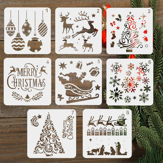 LYPER 8Pcs Christmas Stencils 12Inch Xmas Scale Template Sets, Reusable Plastic Craft Snow Flake DIY Decoration for Craft Art Drawing Painting