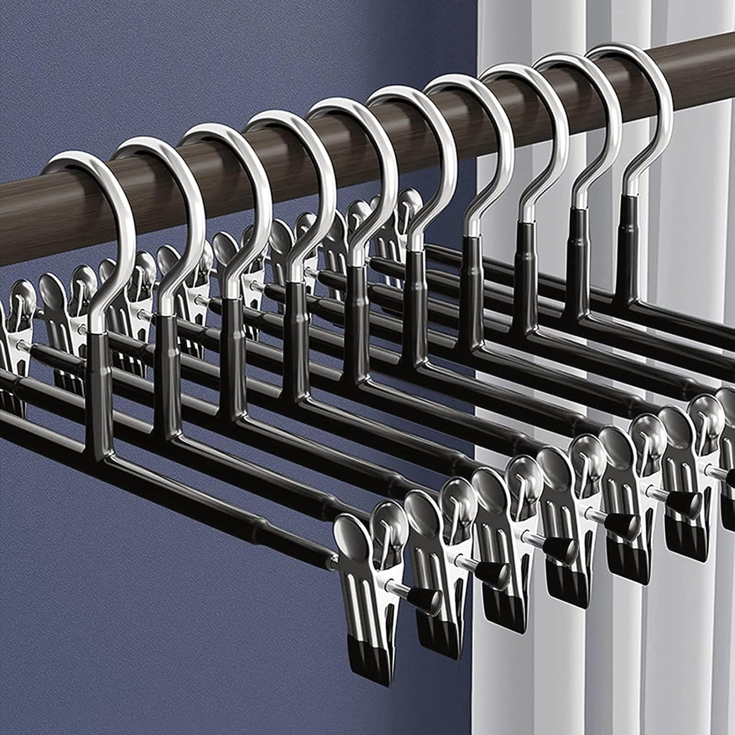 Supmaker 20 Pack Trouser Hanger, 30cm Pants Hangers Space Saving Skirt Hangers with Adjustable Clips,Heavy Duty Clothes Coat Garment Jeans Hangers