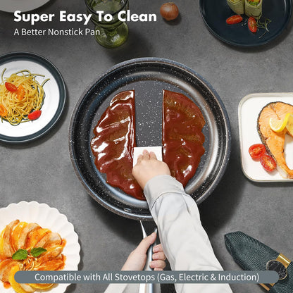 Stainless Steel Pots and Pans Set, 7-Piece Induction Hob Pan Set with Stay Cool Handles, Nonstick Saucepan Set Cooking Pans Set with Glass Lids, Black