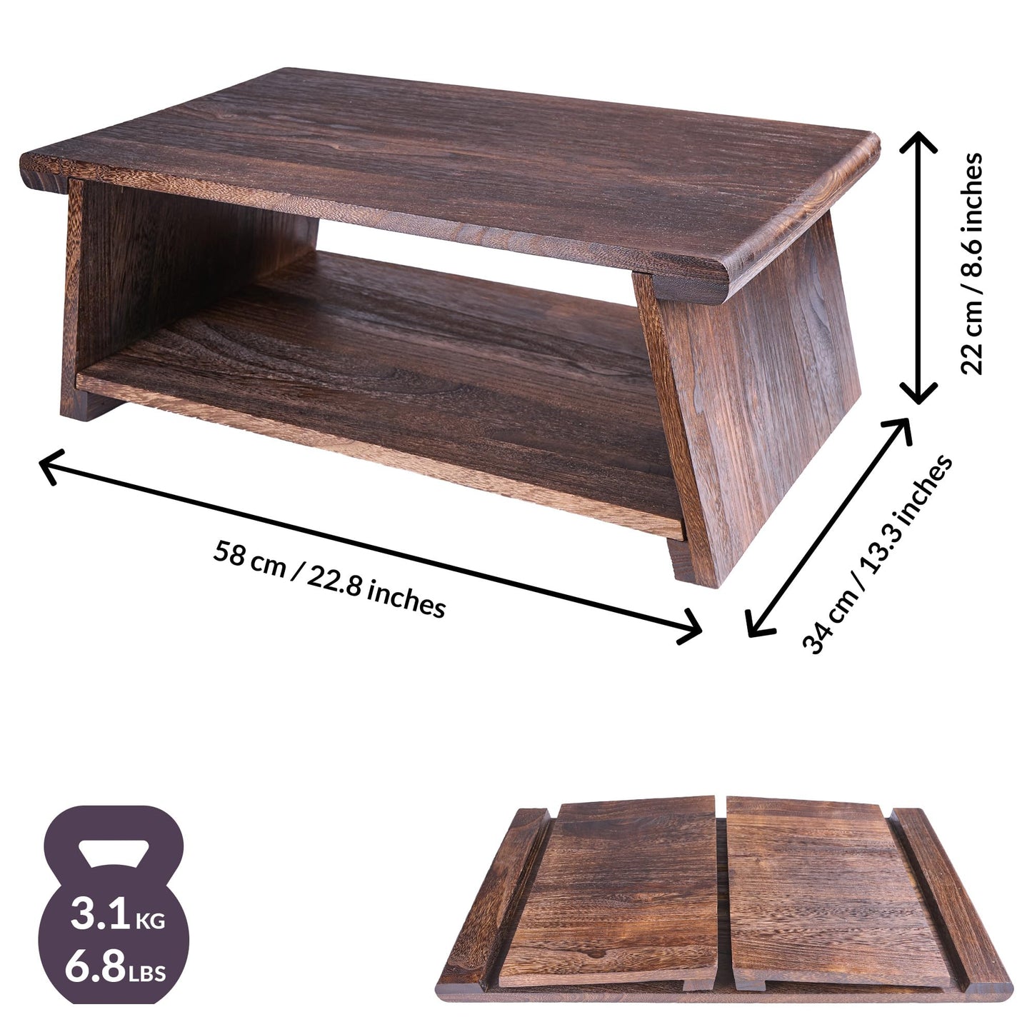 Floor Table for Tea Rituals | Altar Table for Meditation, Mindfulness & More | Low Japanese Floor Platform Chabudai Style | For Sitting On The Floor