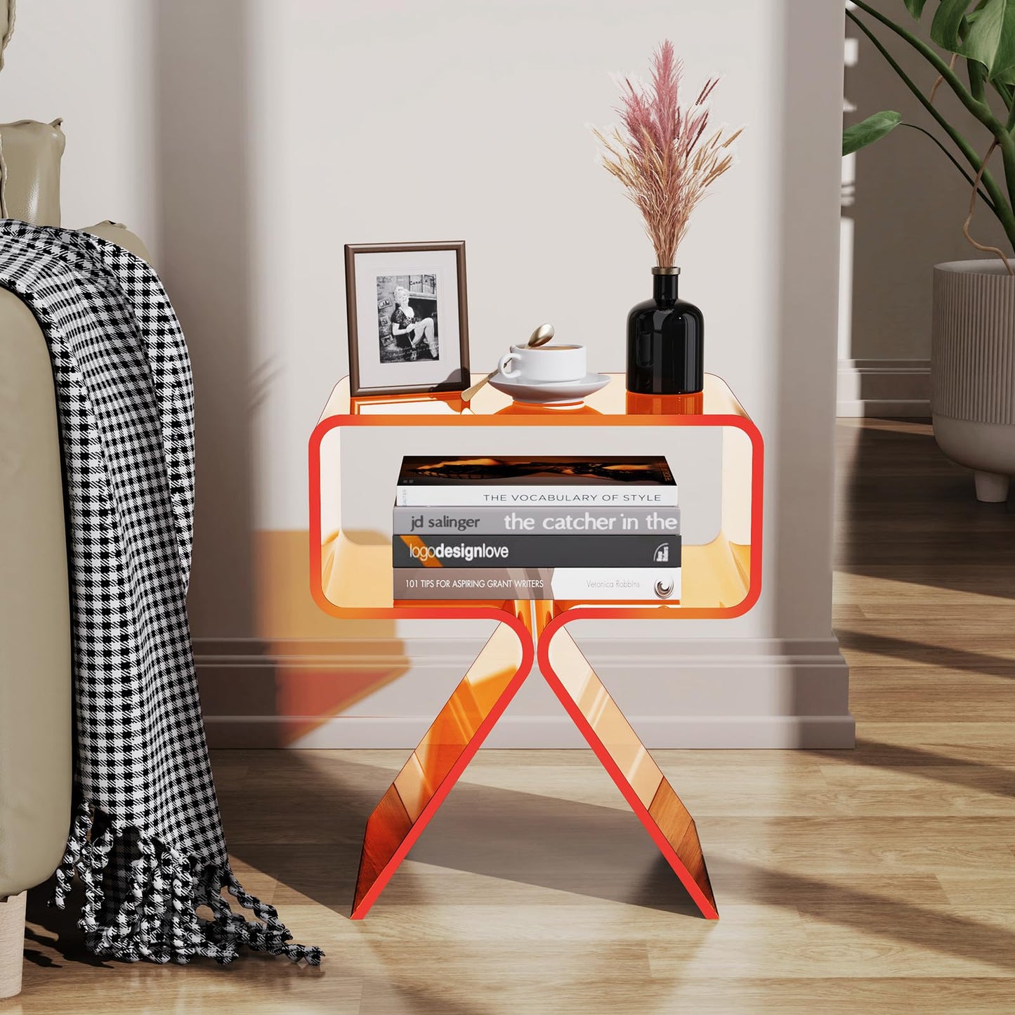 solaround Acrylic Side Table, No Assembly, 39 x 30 x 45 cm, Orange