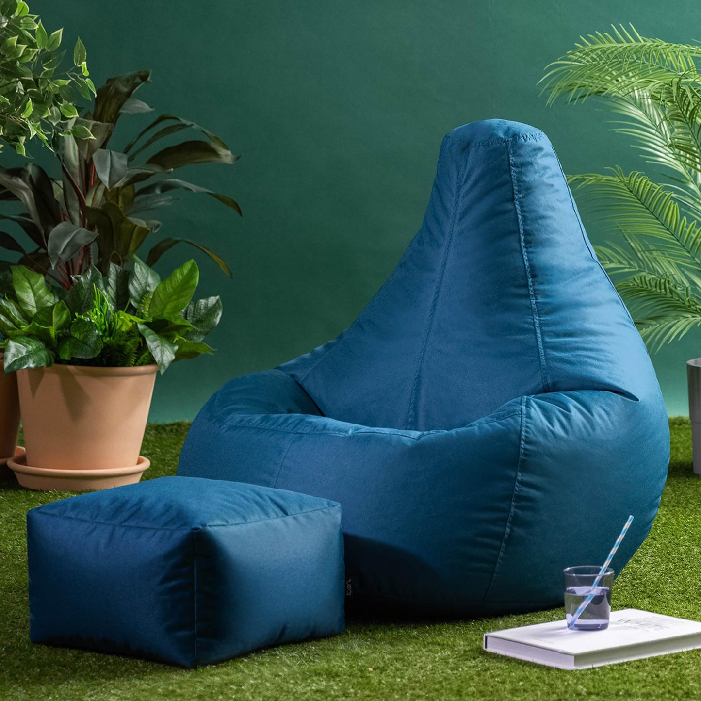 Bean Bag Bazaar Outdoor Bean Bag & Footstool with Filling Included, Teal