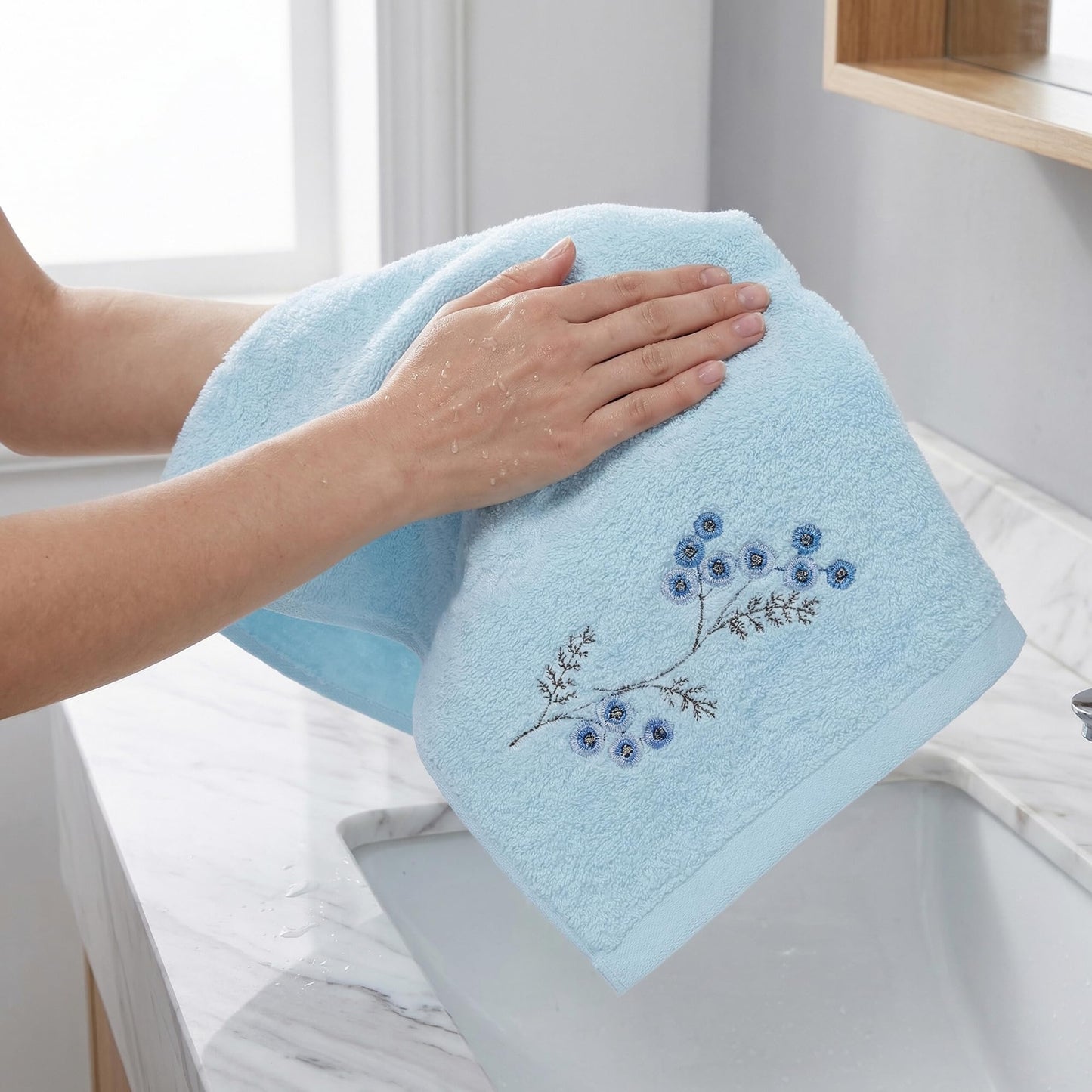 HMETOL Cotton Embroidered Floral Ultra Soft Absorbent Hand Towels 2 Pack