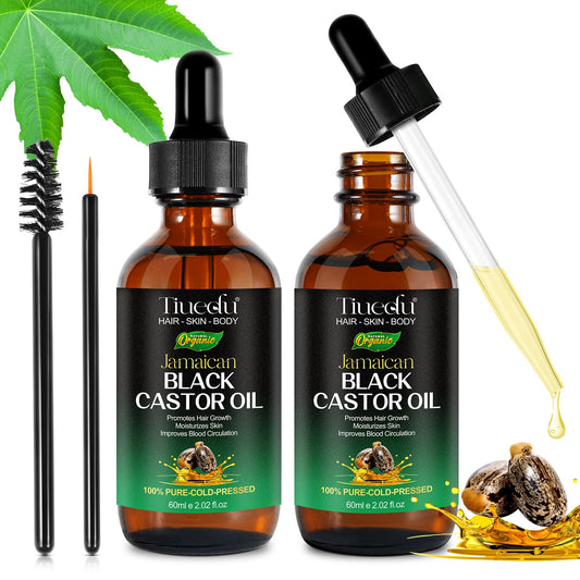2Pack Jamaican Black Castor Oil for Hair Growth,Thicker Eyelashes & Eyebrows,Organic Castor Oil for Face,Body & Skin,100% Pure Cold Pressed Black