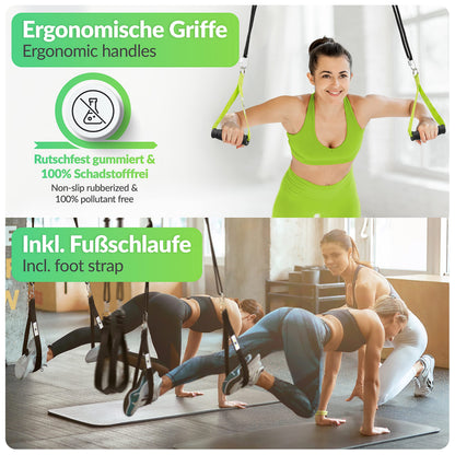 Premium sling trainer with door anchor and certificate (InBuB seal) including exercise post, training plan | handmade, lime without spacer (Basic)