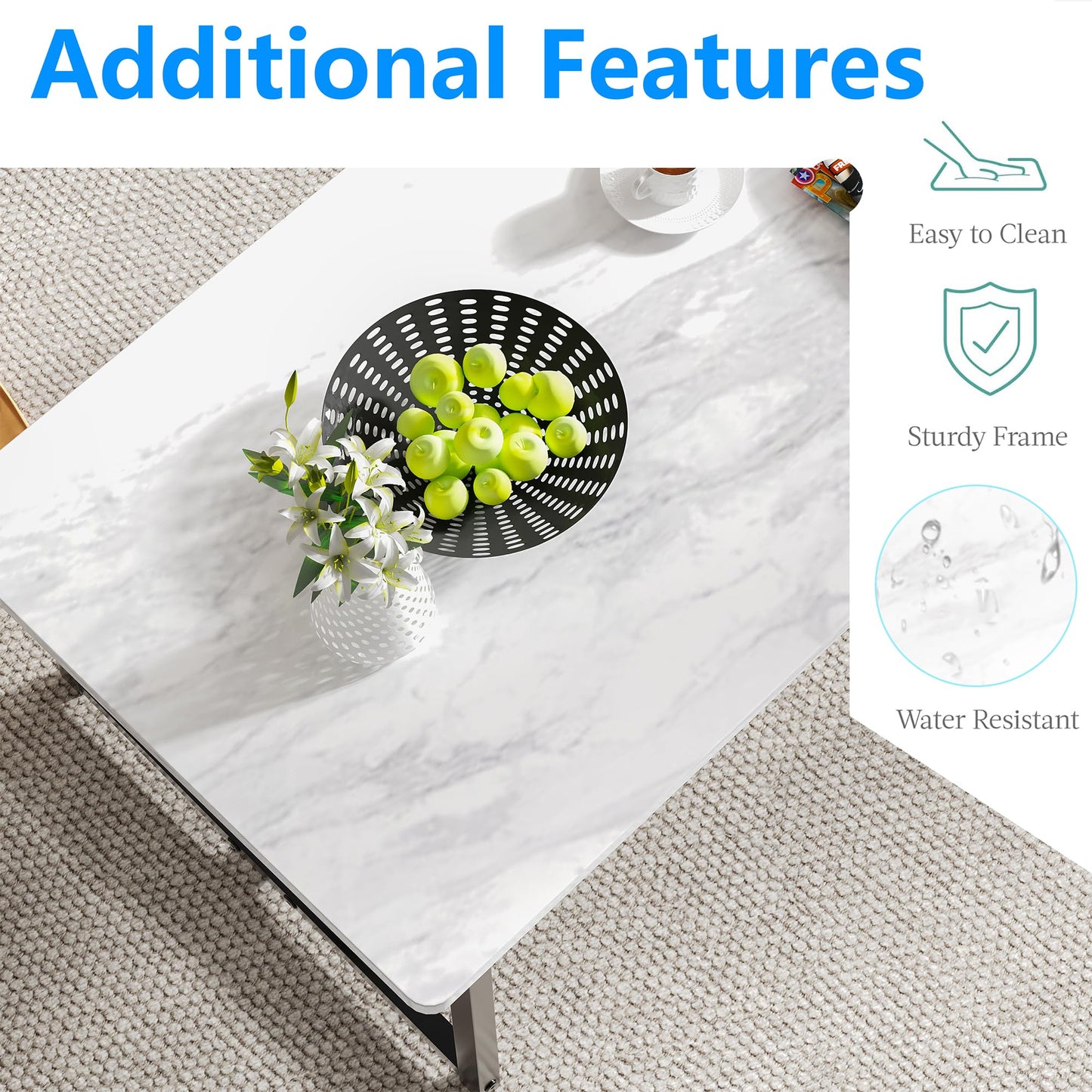 FOUBAM Coffee Table, Small Coffee Tables for Living Room, White