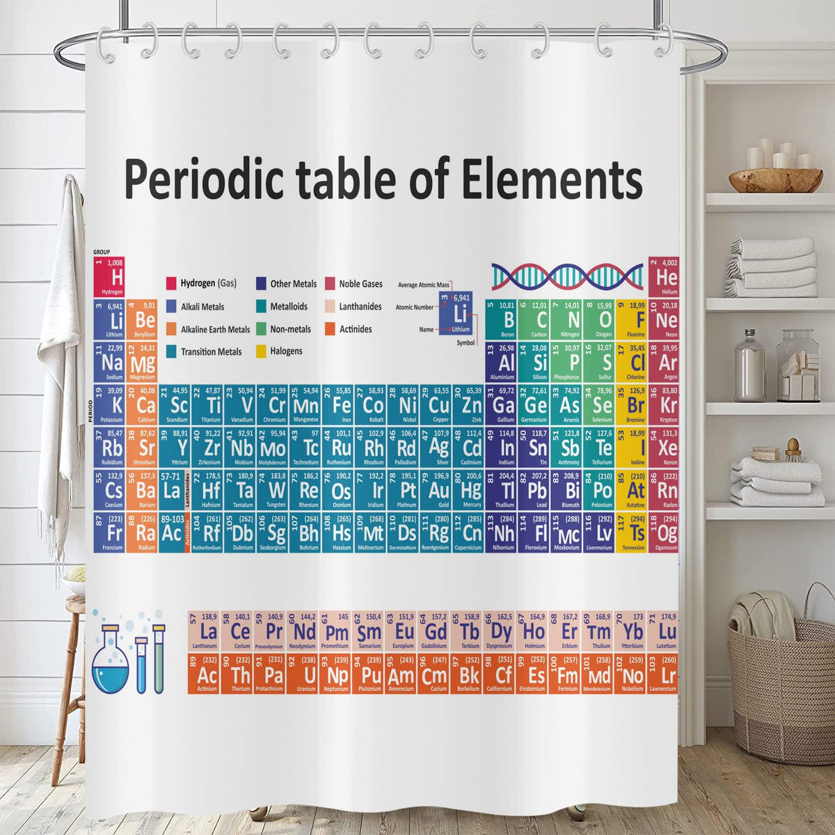 ASDCXZ Periodic Table Shower Curtain 180x200 cm, Bathroom Washable Shower Curtains