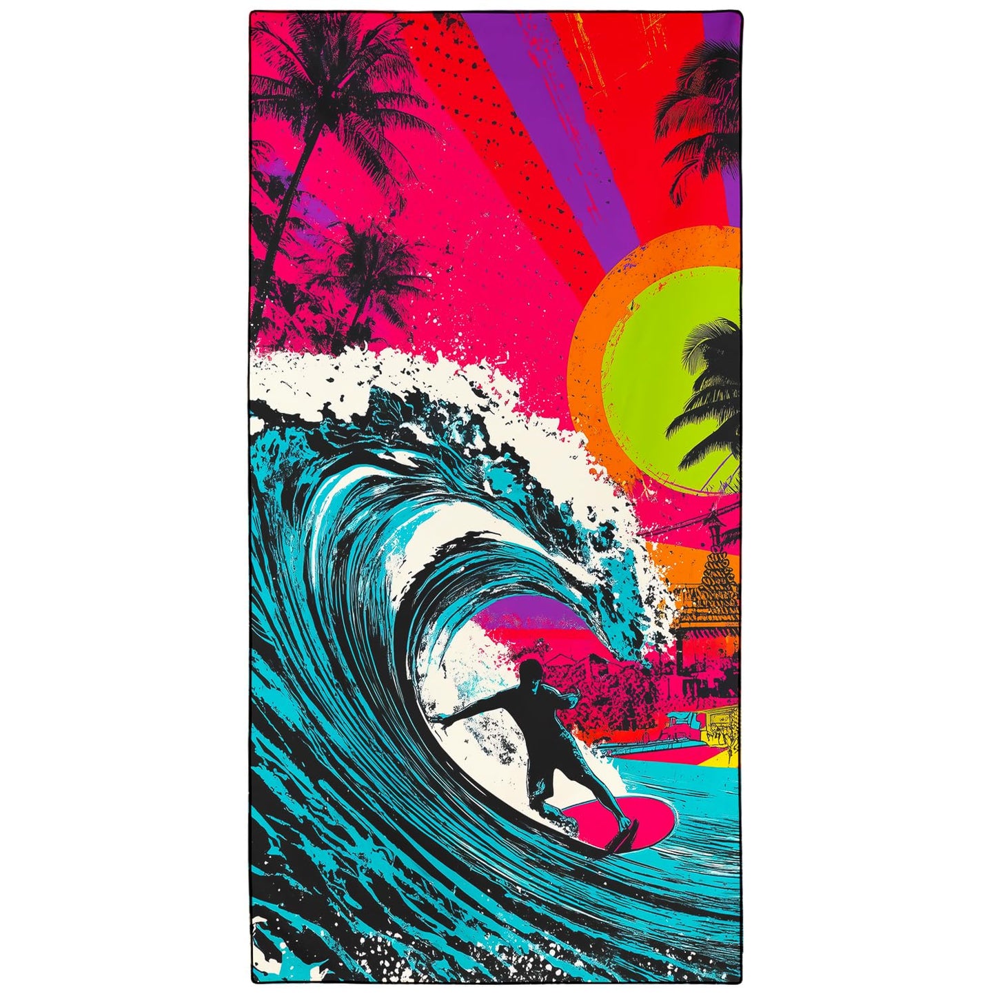 Violetpos Neon Surfer Beach Towel, Extra Large 180x90 cm 250GSM Microfibre, Sand Free Quick Dry
