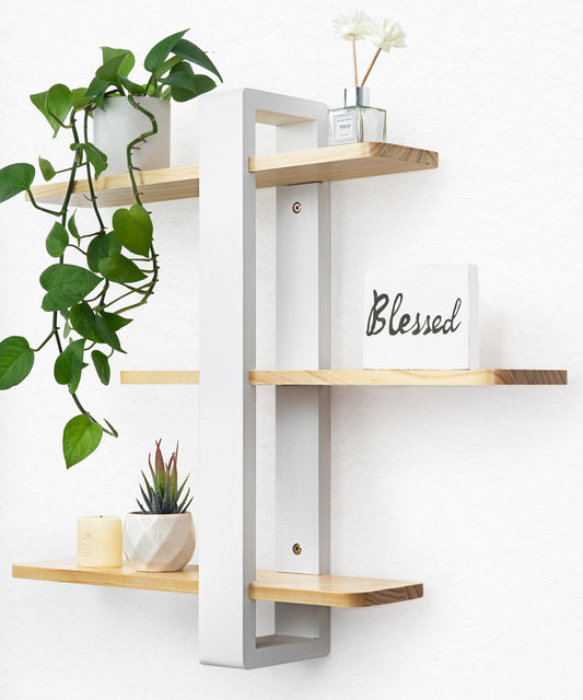 SUMGAR Floating Shelves White for Wall Mounted Shelving Unit All Pine Wood 50CM 3 Tier Large Shelf for Bedroom Living Room Office Bathroom Home