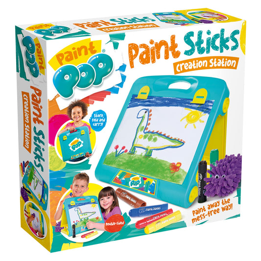 Paint Pop - Creation Station Portable Table Top Easel for Kids - Foldable for Storage, Double Sided with Wipeable Whiteboard - Includes 6 Paint