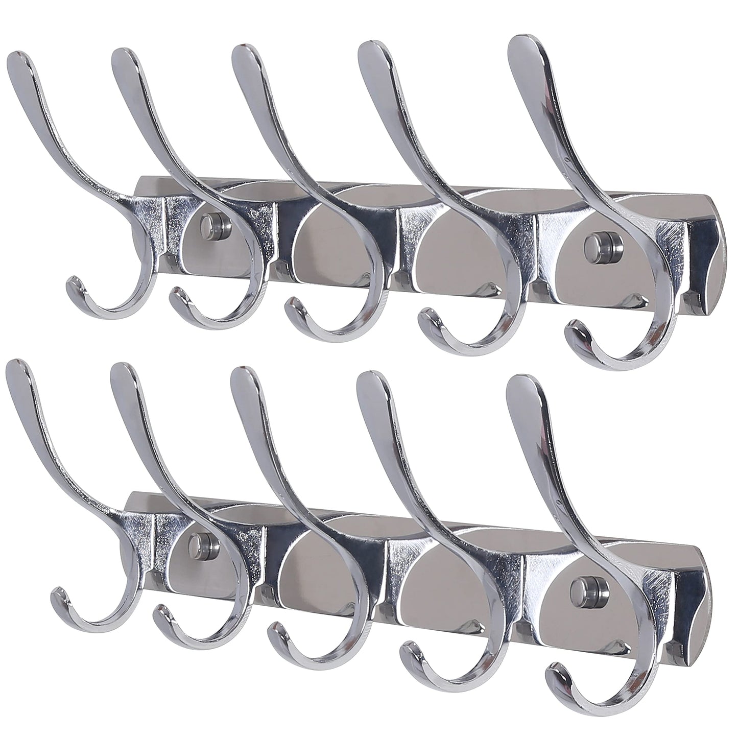 SKOLOO Coat Rack Wall Mount - Modern, Metal Wall Coat Rack with 5 Hooks, Pack of 2, Sturdy Wall Hook Rack Rail for Hanging Coat, Jacket, Clothes, Hat