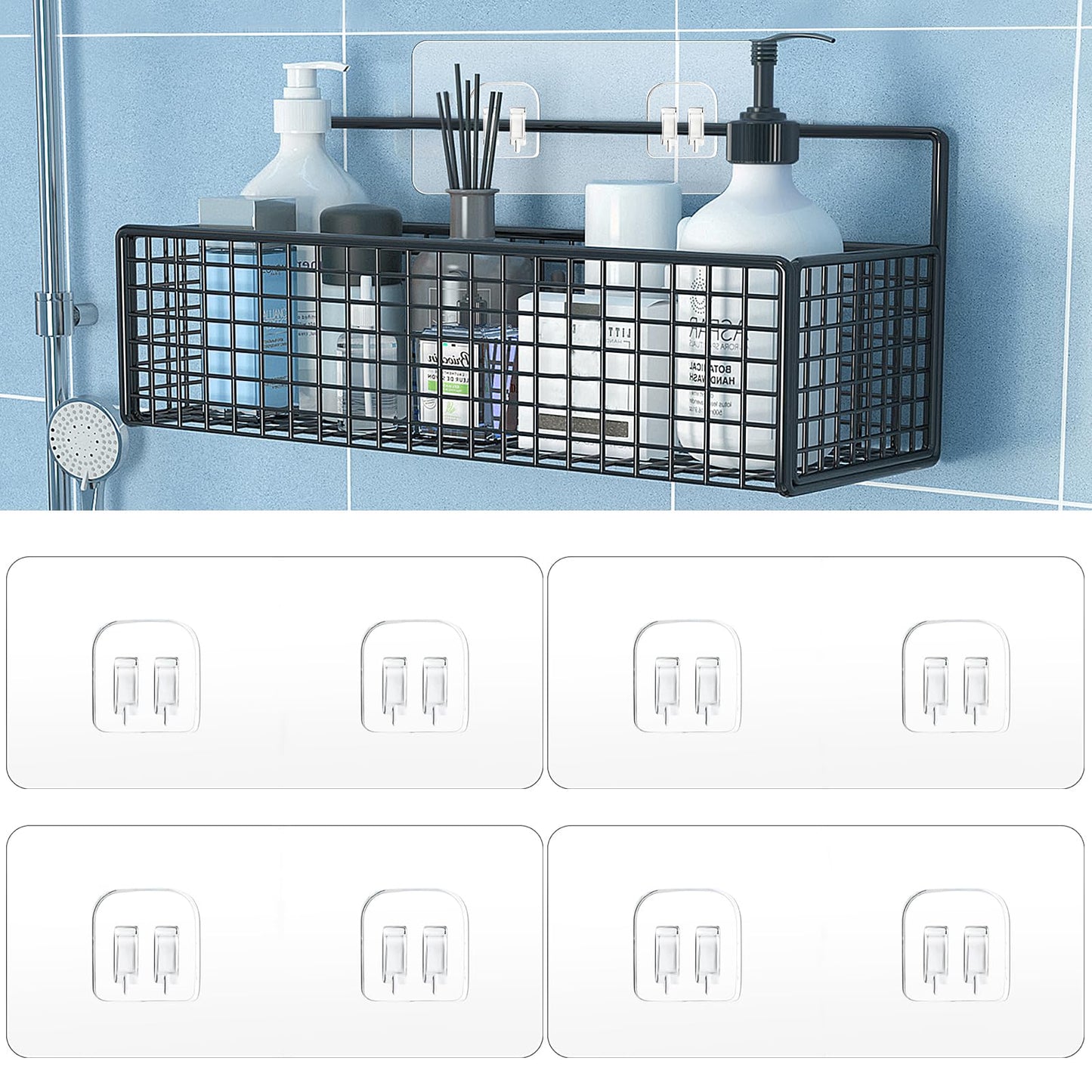 WY LIGHTING LEVEL 4 Pack Shower Caddy Adhesive Replacement, Strong Adhesive Sticker Hooks for Corner Shower Caddy Bathroom Shelf Basket Soap Dish