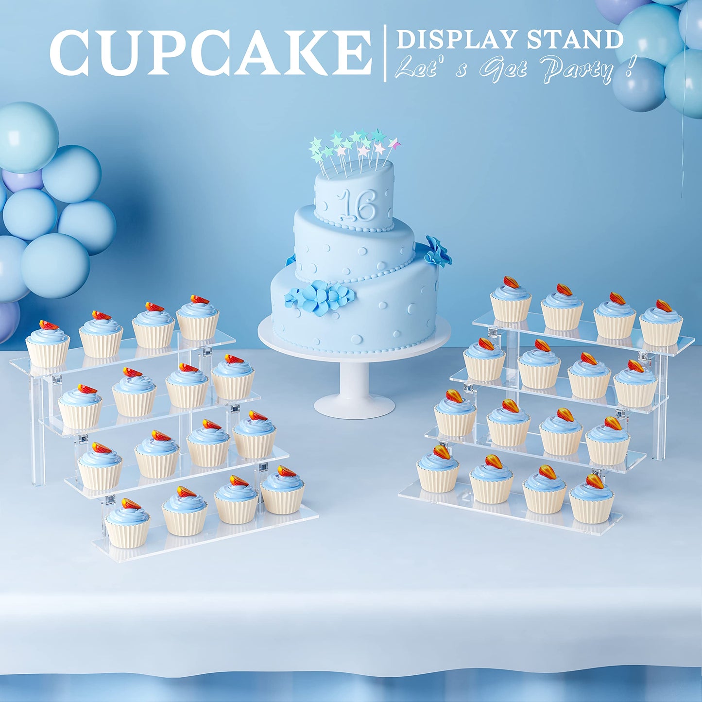 Janaden Acrylic Display Stands Perfume Organizer Risers Shelf for Pop Figures, Cupcake Dessert Stand, Clear Shelves for Small Collectibles - 2 Pieces
