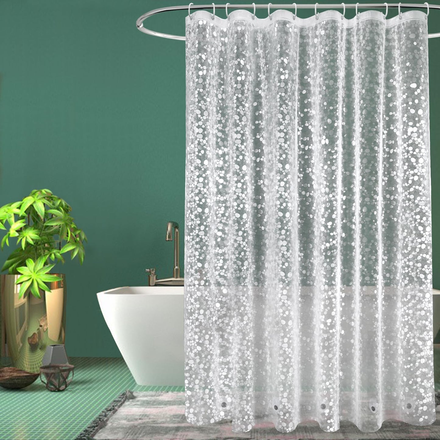 EurCross Pebble Shower Curtain Anti Mould and Mildew Resistant with 5 Bottom Magnets, Extra Long Bathroom Shower Curtain 200cm Drop - cobblestone -