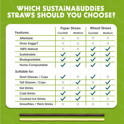 SustainaBuddies 2400 Medium Disposable Paper Drinking Straws | FSC-Certified, Biodegradable and Compostable | Strong and Durable