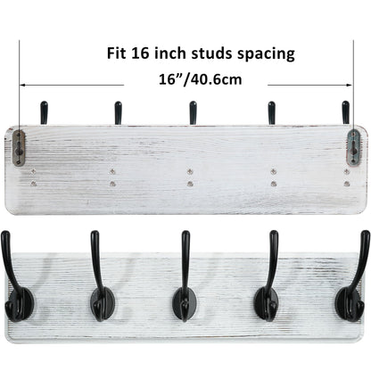 WEBI Coat Rack Wall Mounted,Wood Coat Hooks Wall Mounted,16" Hole to Hole,Large Coat Hanger Wall Hook Rack,5 Hooks for Hanging