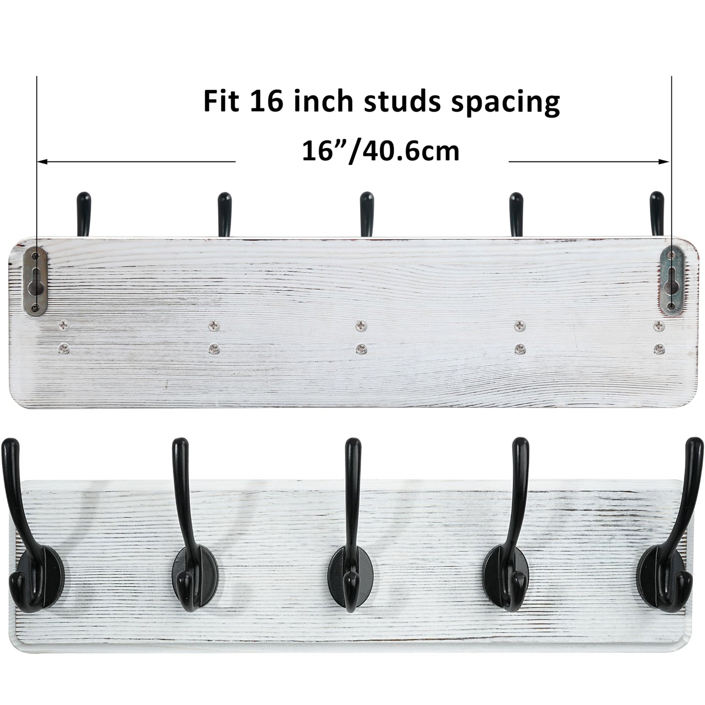 WEBI Coat Rack Wall Mounted,Coat Hooks Wall Mounted,Coat Hanger Wall Wood,5 Hooks for Hanging Coats,Jacket,Clothes,Black on White