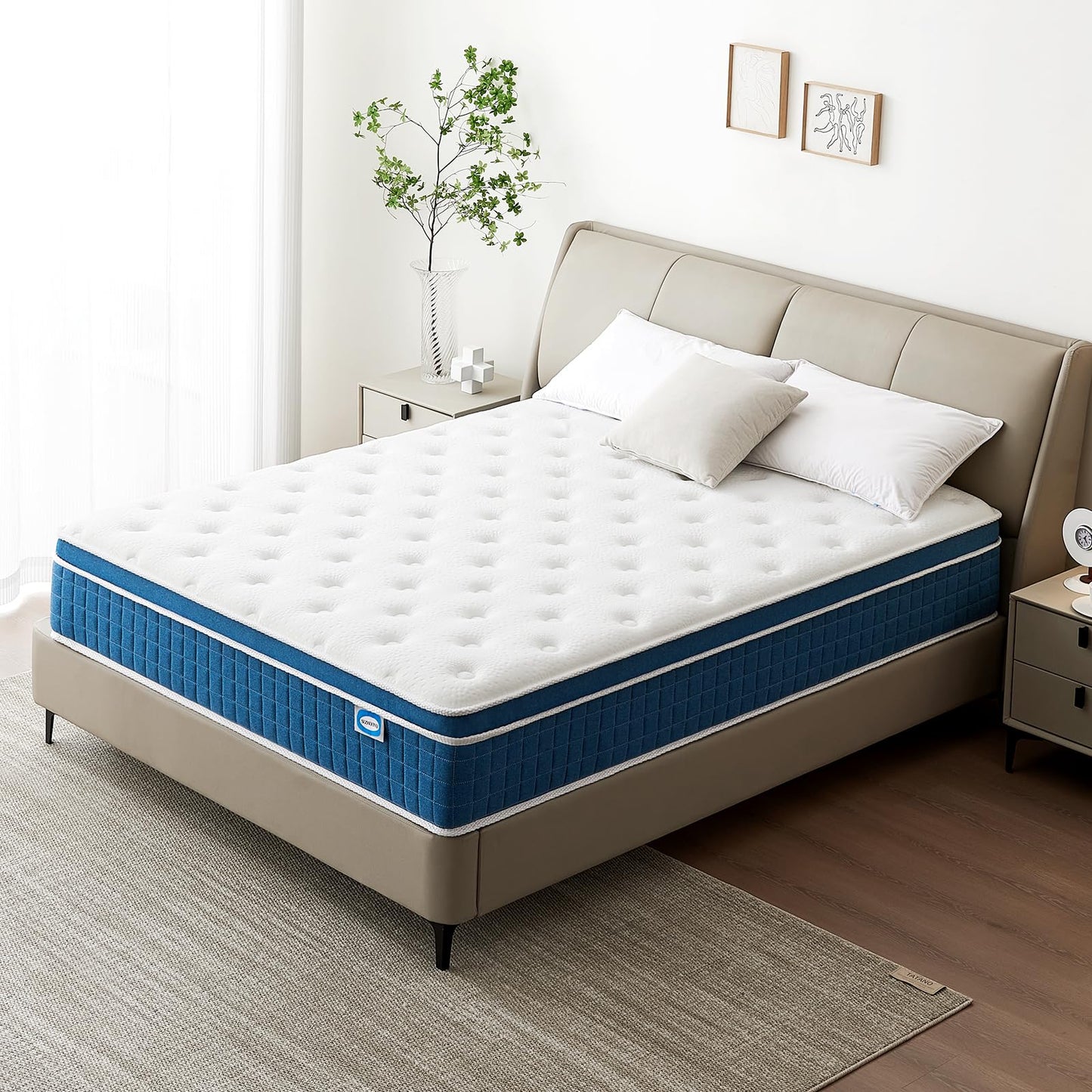 SEZMOONSI 4FT6 Double Mattresses, 10.6 Inch Memory Foam Pocket Sprung Mattress Double Size for Back Pain Relief