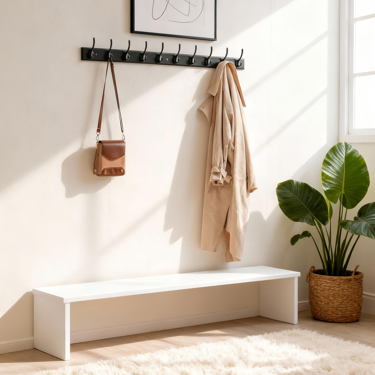 WEBI Coat Rack Wall Mounted,10 Hooks,97cm Long Wall Coat Hanger,Coat Hooks Wall Mounted for Hanging Coats,Clothes,Jacket,Black