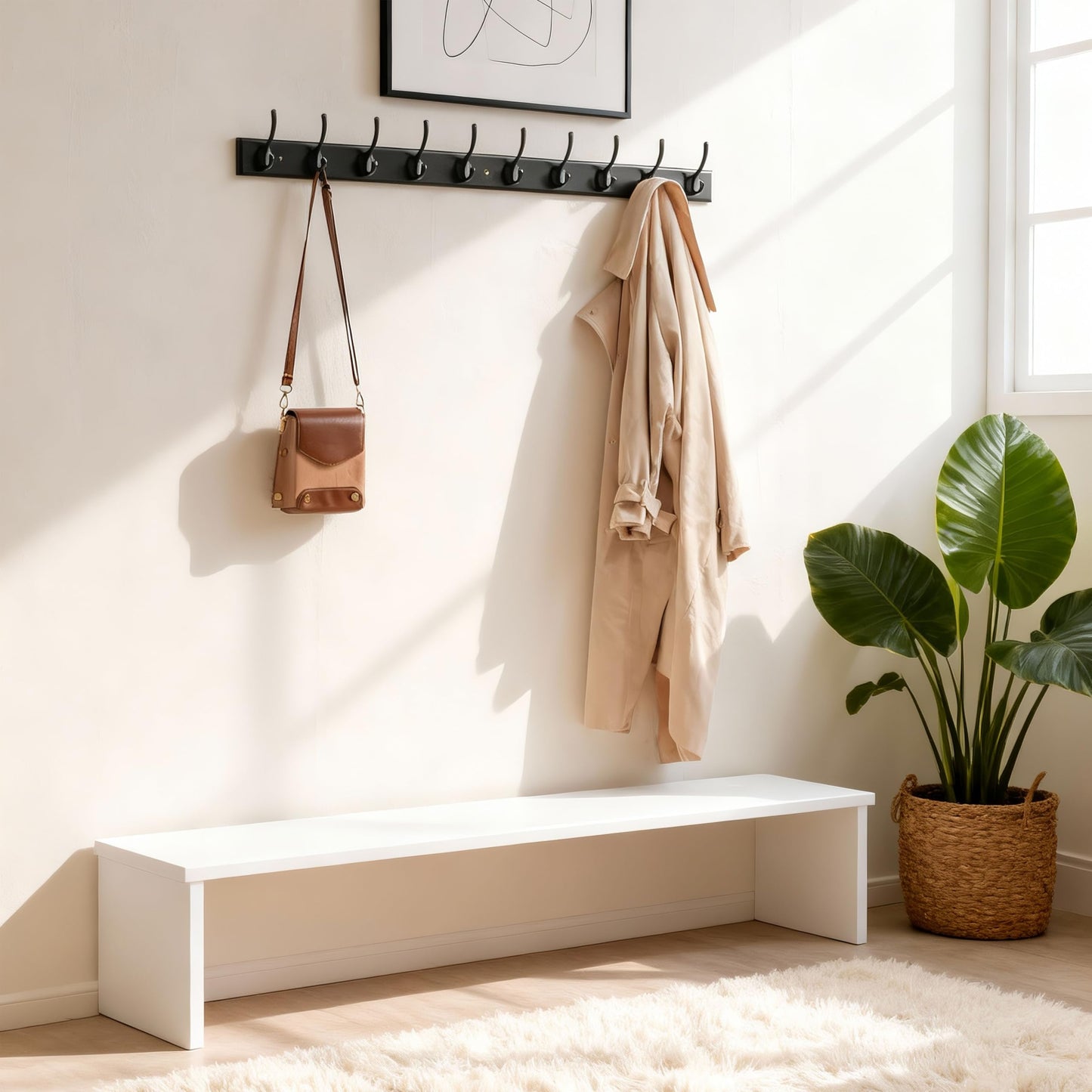 WEBI Coat Rack Wall Mounted,10 Hooks,97cm Long Wall Coat Hanger,Coat Hooks Wall Mounted for Hanging Coats,Clothes,Jacket,Black,2 Packs