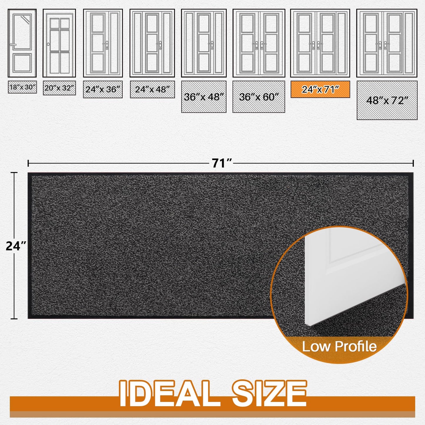 Mibao Door Mats Indoor and Outdoor, Doormat 58 x 180 Cm Black Grey, Washable Door Matts Indoor, Heavy Duty Non-slip Entrance Mat, Shoes Scraper, Super