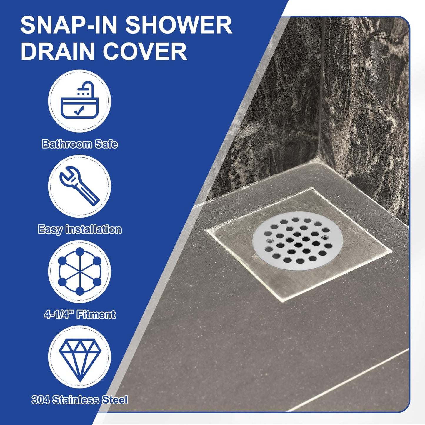 PATIKIL Shower Strainer Drain Trim Set 4-1/4", 1 Pcs 304 Stainless Steel Round Screw-in Shower Strainer Drain Cover with Screw for Bathroom Floor