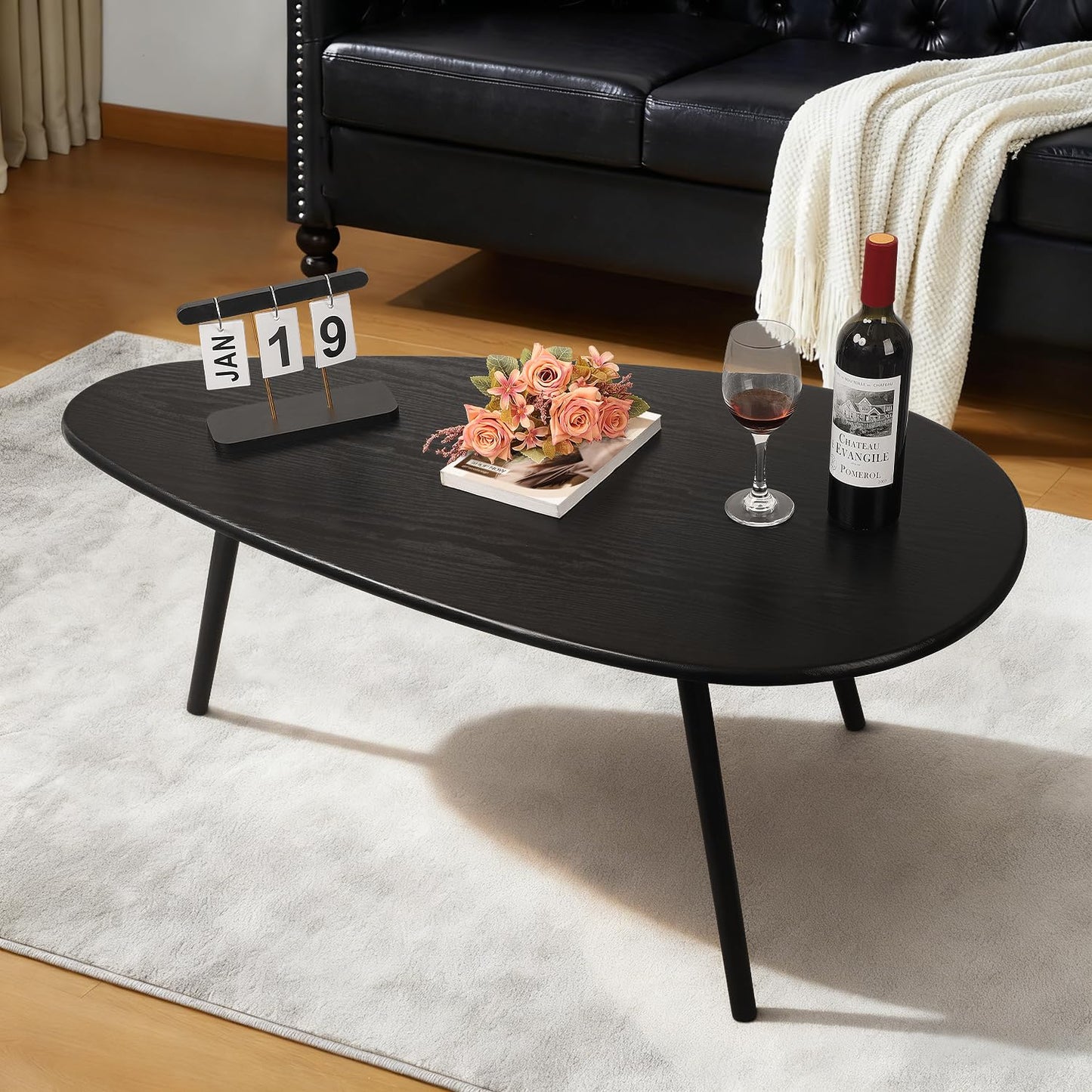 WDSHIYI Mid Century Modern Coffee Table, Large Oval Black Coffee Table for Living Room, for Small Spaces, 108 D x 56 W x 40 H