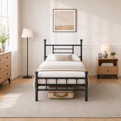 APEXTELLA HOME 3ft Single Bed Frame Black Modern Style with Headboard and Footboard Metal Slat Support and 32cm Underbed Storage Space Noise Free