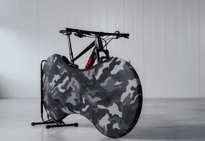 Velo Sock Bicycle Indoor Cover for Storage and Transportation, Stretchy Dirt Proof Fabric, Bike Travel Protection Cover Camo Black