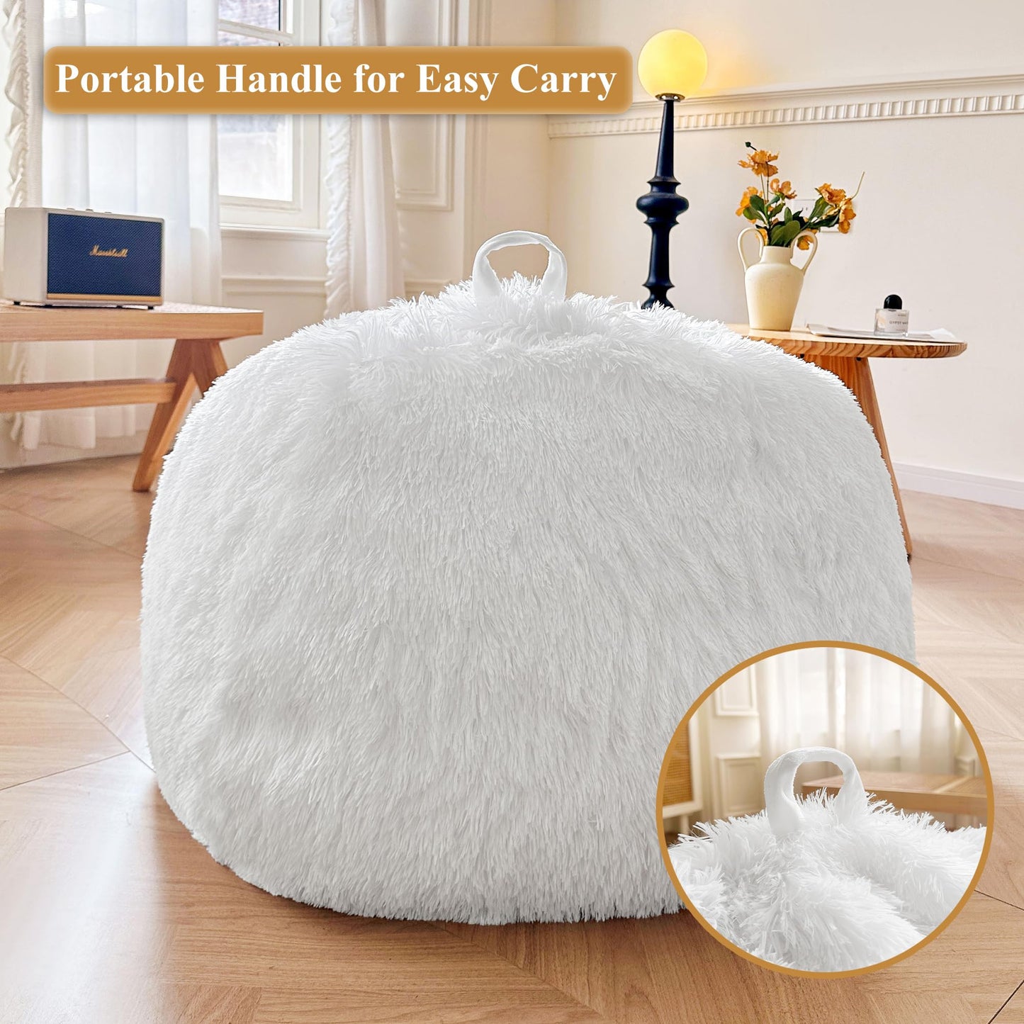 XeGe Soft Fluffy Faux Fur Decorative Bean Bag Chair Cover(No Filler), White