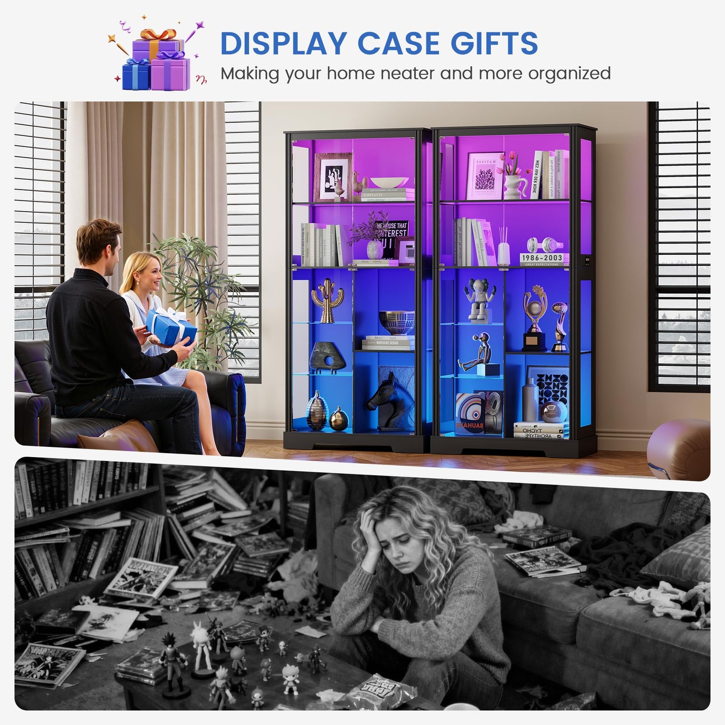180cm Display Cabinets with RGB Lights and Human Sensing for Living room