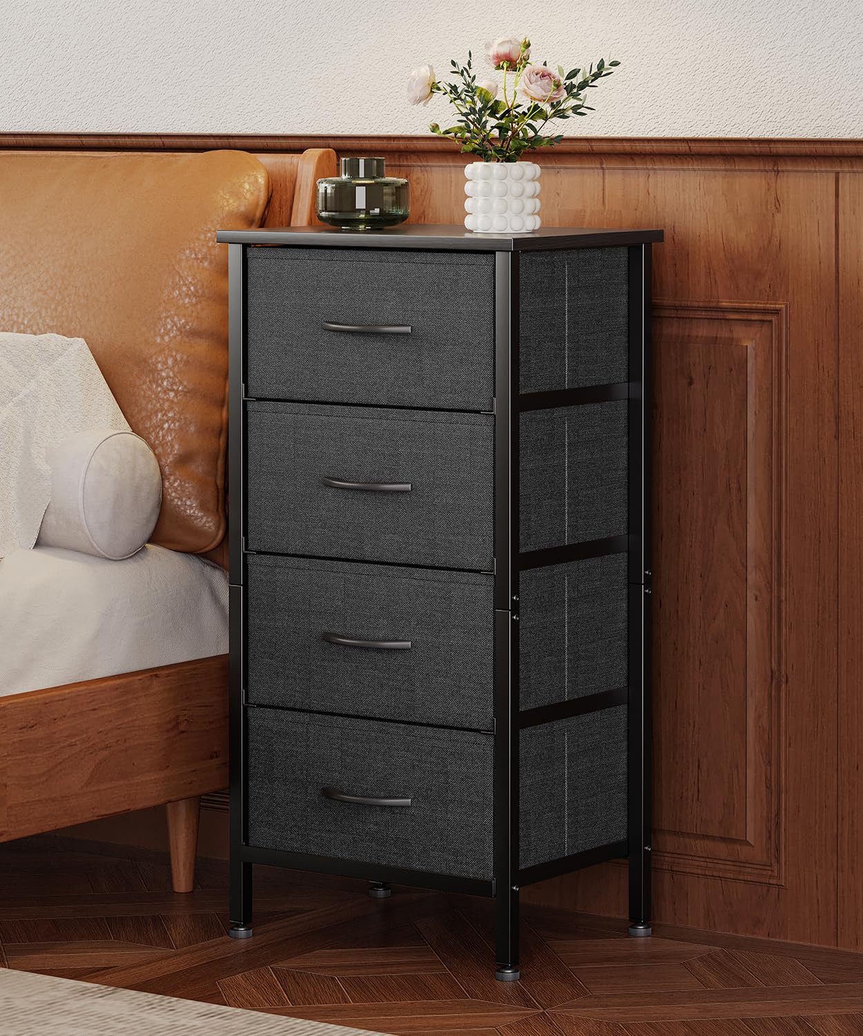KitMent 4 Drawers Chest of Drawers Bedroom, 80cm Tall Dresser for Closet, Small Fabric Storage Cabinet Organiser Drawer for Living Room, Entryway