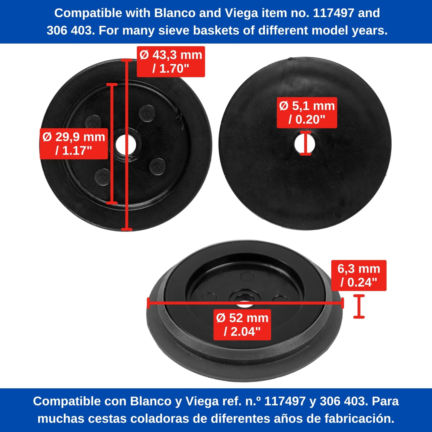 Replacement Strainer Basket Seal Set, 1 Set, Compatible with Blanco and VIEGA 306 403, 97100-93C