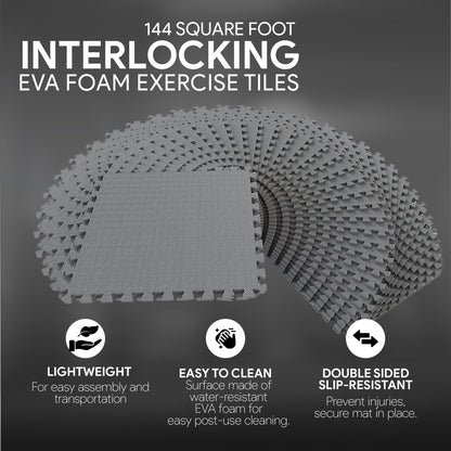 Signature Fitness Puzzle Exercise Mat with EVA Foam Interlocking Tiles for MMA, Exercise, Gymnastics and Home Gym Protective Flooring, 1/2" Thick, 144