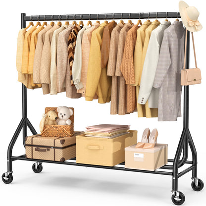 EAGMAK Heavy Duty Rolling Clothes Rail Load 180 KG Black, 150×48×160 cm