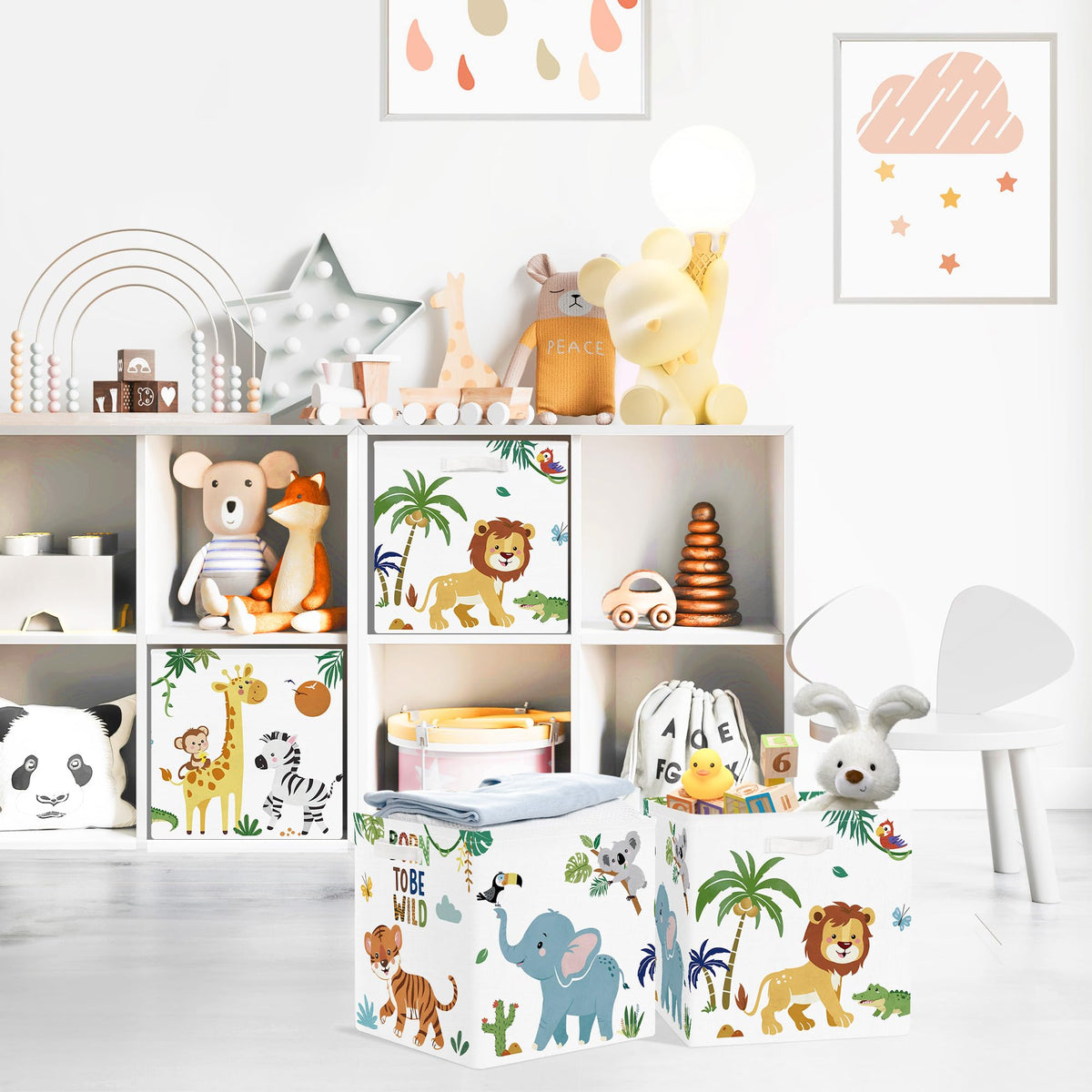 Clastyle 3 pcs Animals Cube Storage Boxes for Shelves Kallax Boxes