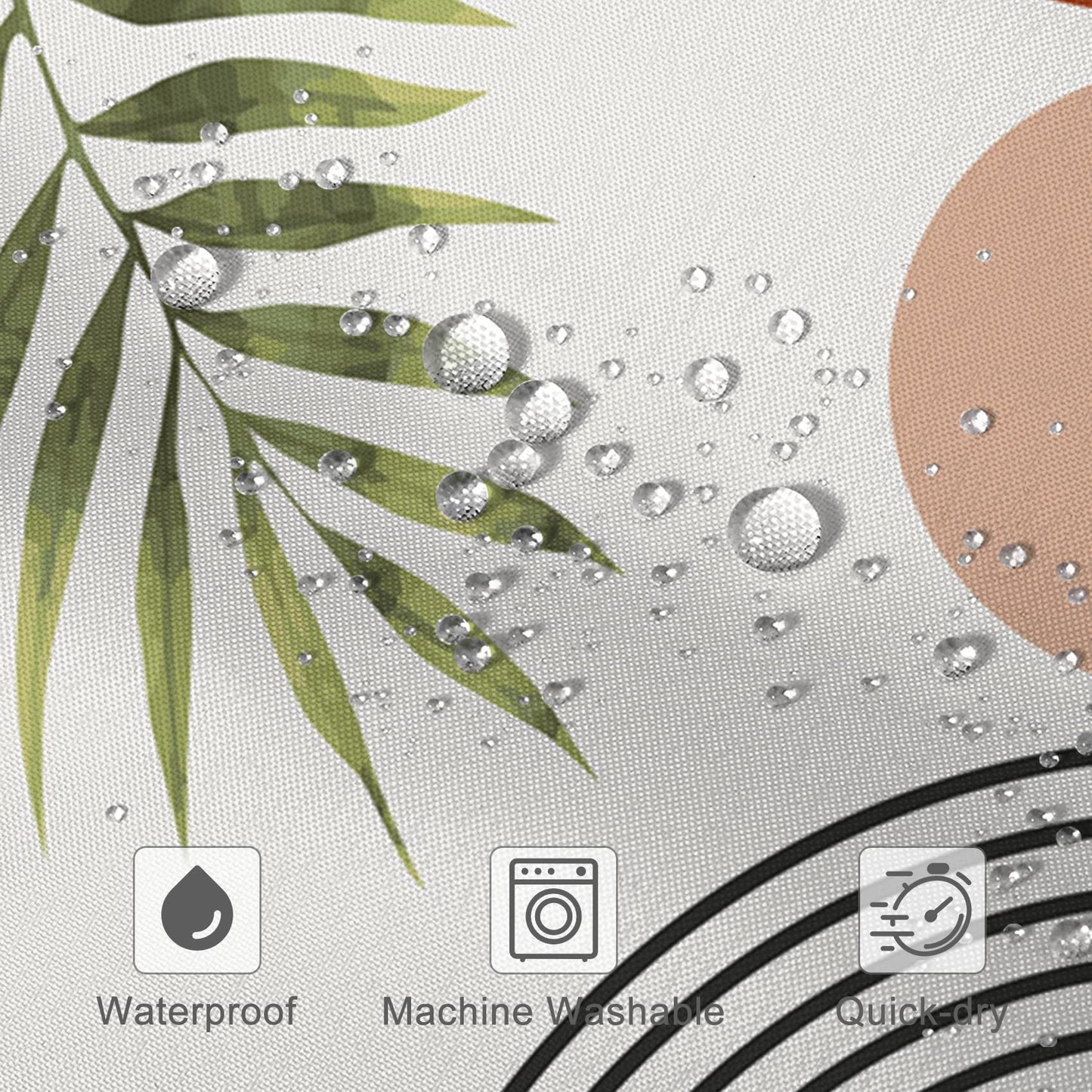 MIRRORANG Boho Abstract Geometric Shower Curtain with 12 Hooks, Mid Century Fabric Shower Curtain for Bathroom,Leaves Plant Modern Shower Curtain